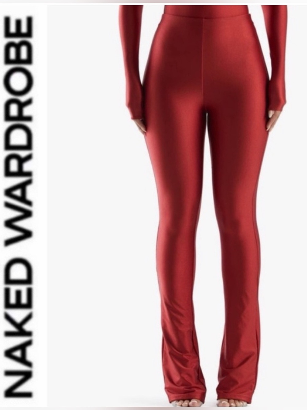 Naked Wardrobe ♥️sleek Red High-Rise Flare Pants